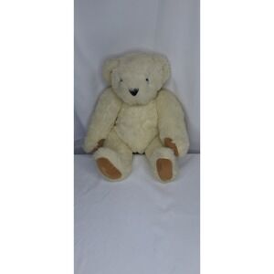 The Vermont Teddy Bear Co 16" Jointed Teddy Bear Beige Plush Made USA Blue Eyes